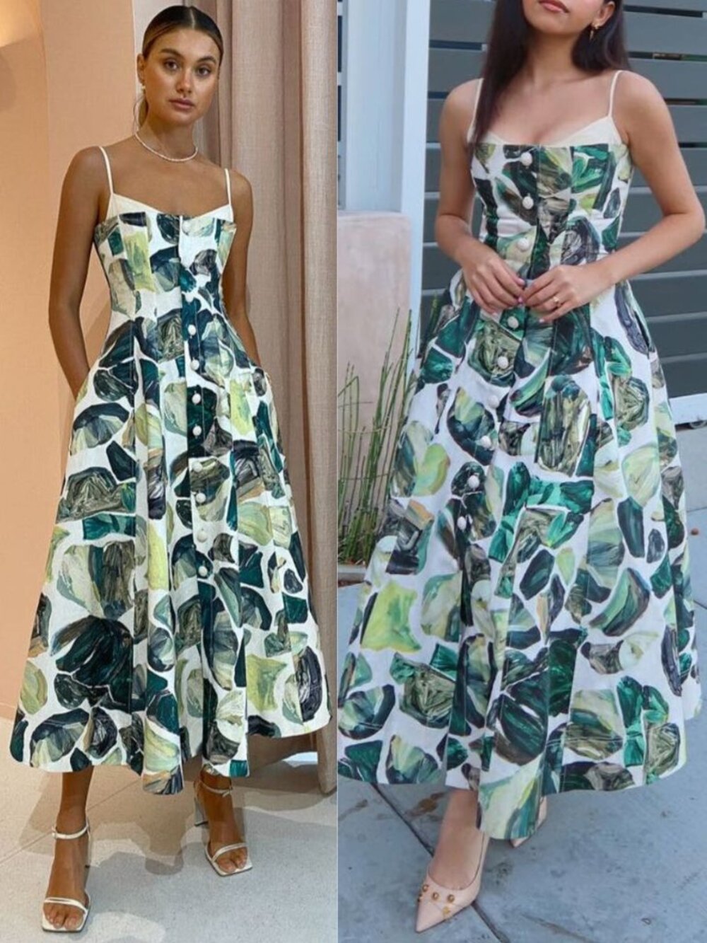 Alemais Siena Bandeau Dress Green Abstract Tropical Leaf Midi Size AU 12/US 8